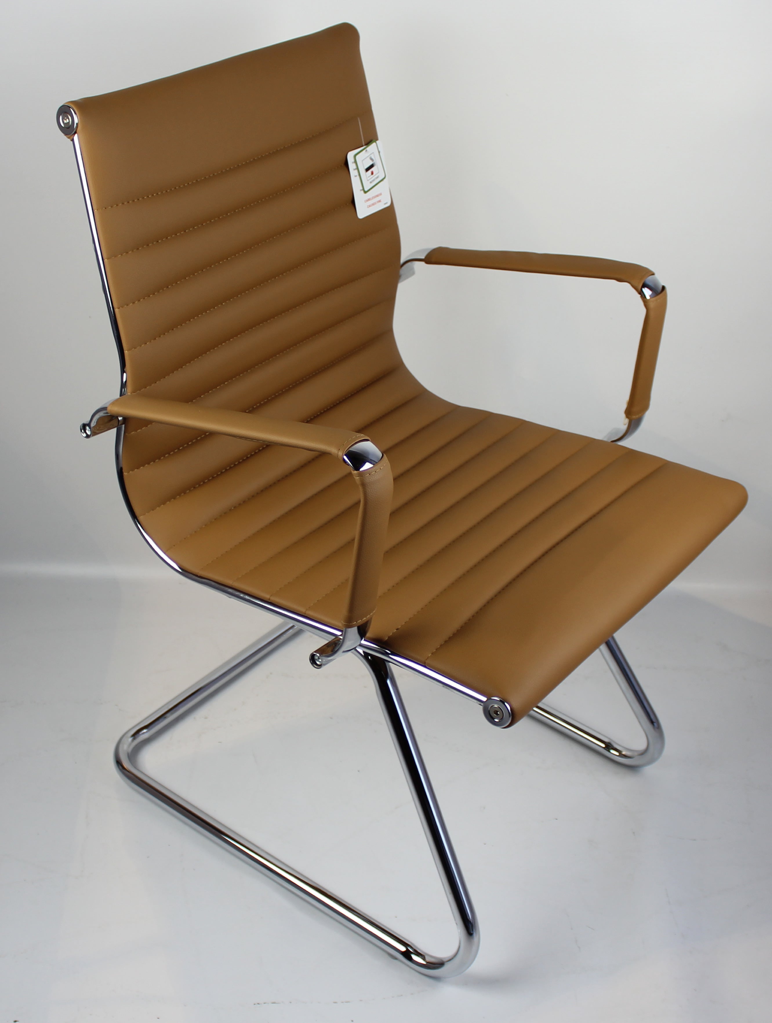 Providers Of Contemporary Eames-Style Cantilever Visitor Chair in Beige Leather - HB-E13 UK