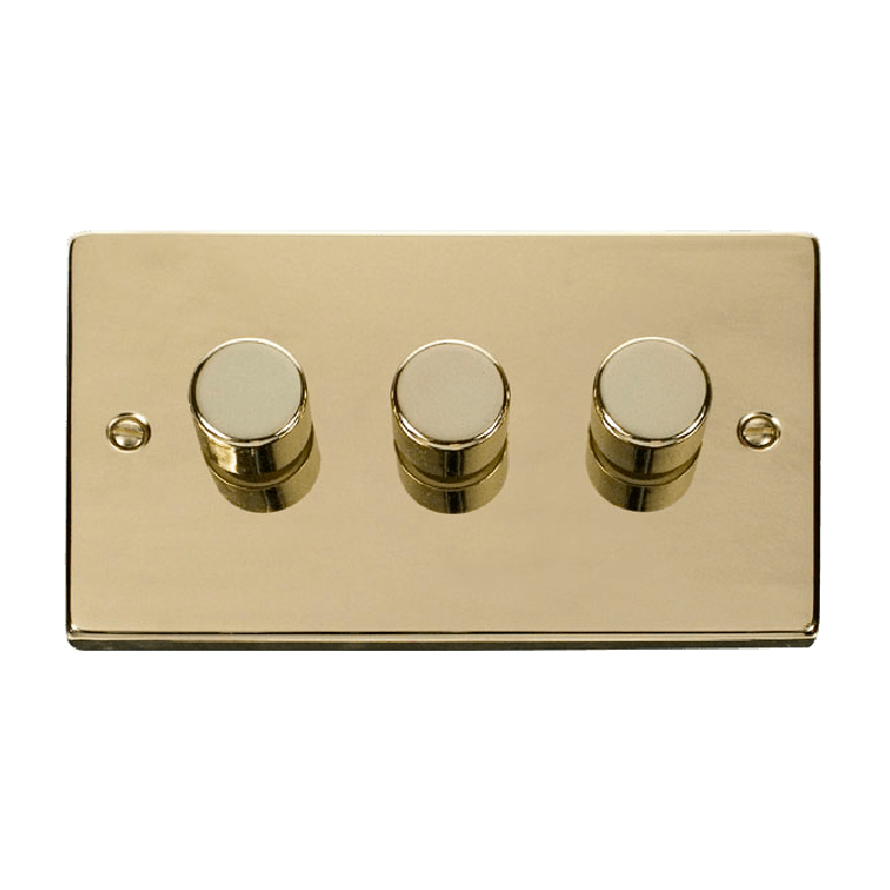 Click Deco 3 Gang 2 Way 100W LED Dimmer Switch Polished Brass