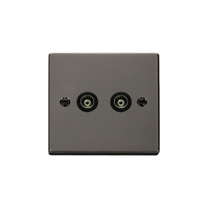 Click Deco Twin Isolated Coaxial Socket Outlet Black Nickel Insert Black