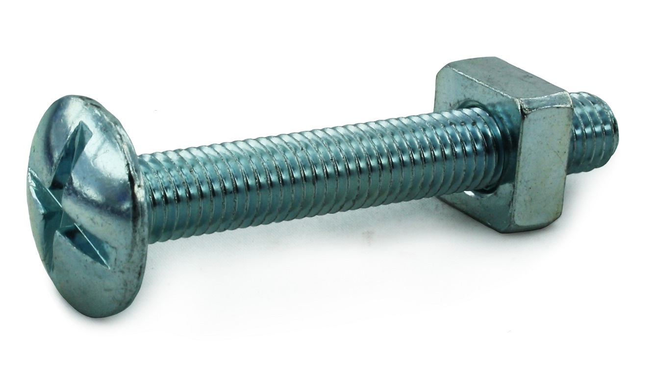 M8x180 Mushroom Head Roofing Bolt + Nut BZP