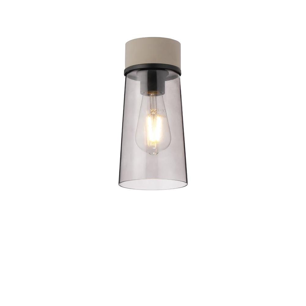 Luxuria Meash 12cm Ceiling Light E27 With Small Cylindrical Cone Smoke Grey Glass Shade Terrazzo Marble / Black