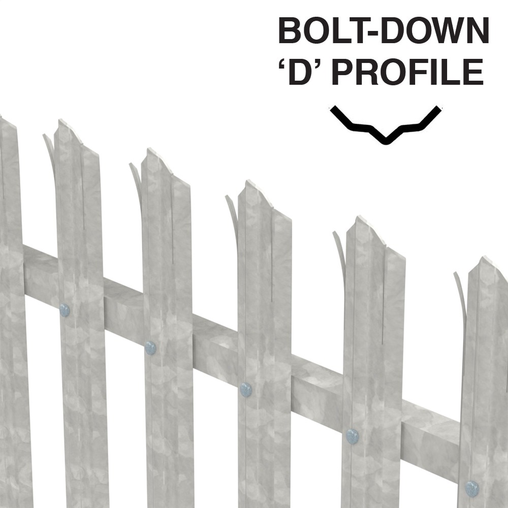 1.8m High Palisade Galvanised - Metre Run Triple Point 'D' 3.0mm
