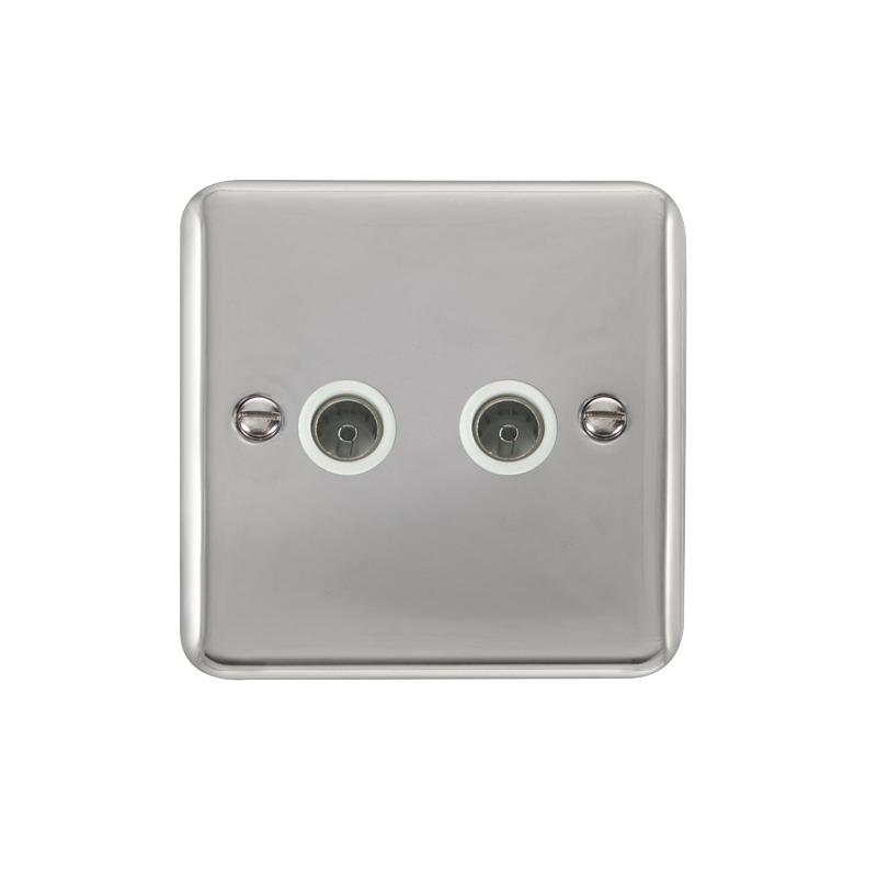 Click Deco Plus Twin Non-Isolated Coaxial Outlet Polished Chrome White Inserts