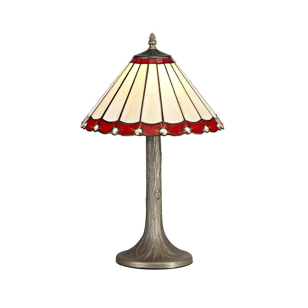 Luxuria Sleek 1 Light Tree Like Table Lamp E27 With 30cm Tiffany Shade Red/Cream/Crystal/Aged Antique Brass