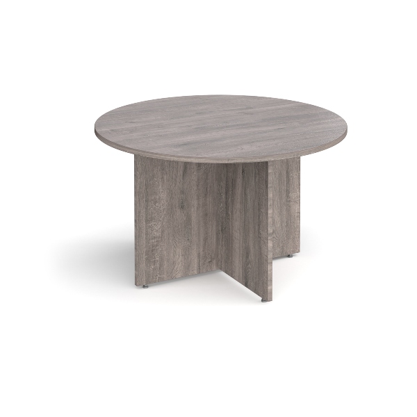 Arrowhead Leg Circular Meeting Table Bundle 4 People - Grey Oak