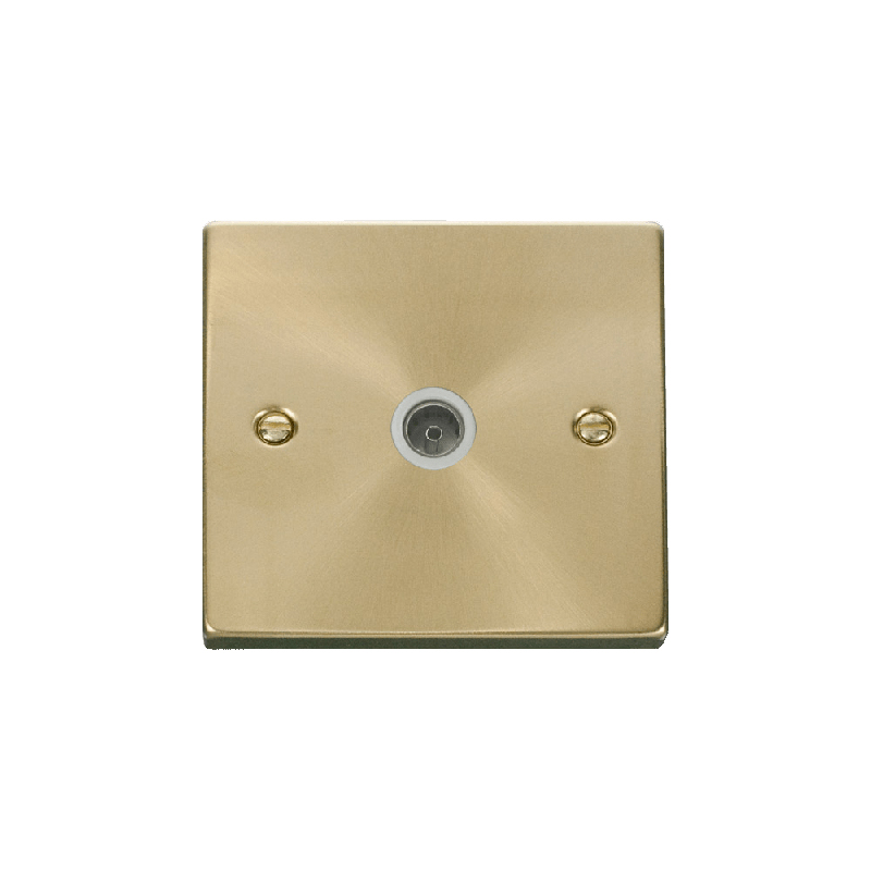 Click Deco Single Non-Isolated Coaxial Socket Outlet Satin Brass Insert White