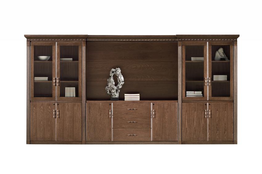 Specialising In High Quality Real Wood Veneer Executive Bookcase with Open Storage and Glass - 4000mm - KM4J07 UK