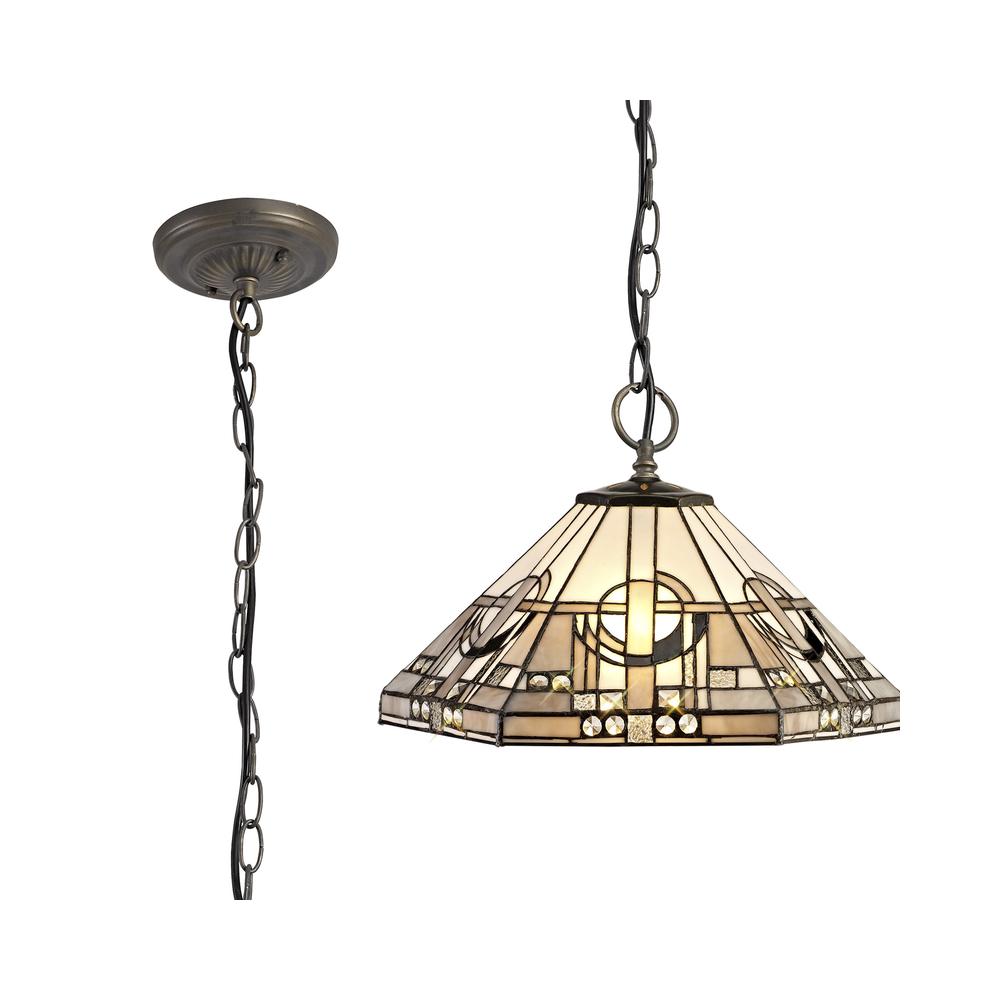 Luxuria Equinox 3 Light Downlighter Pendant E27 With 40cm Tiffany Shade White/Grey/Black/Clear Crystal/Aged Antique Brass