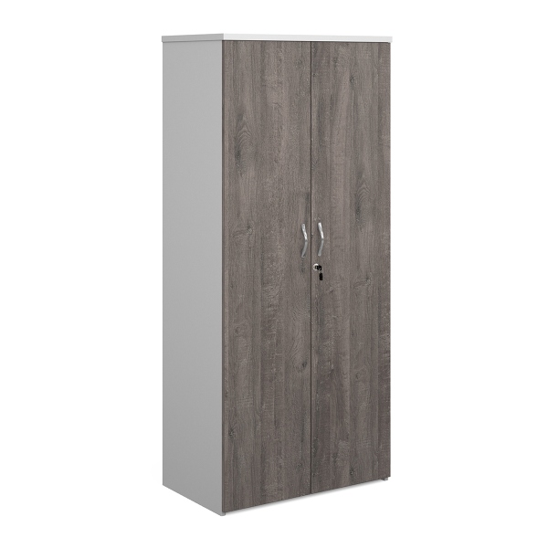 Duo Double Door Cupboard with 4 Shelves - Grey Oak and White