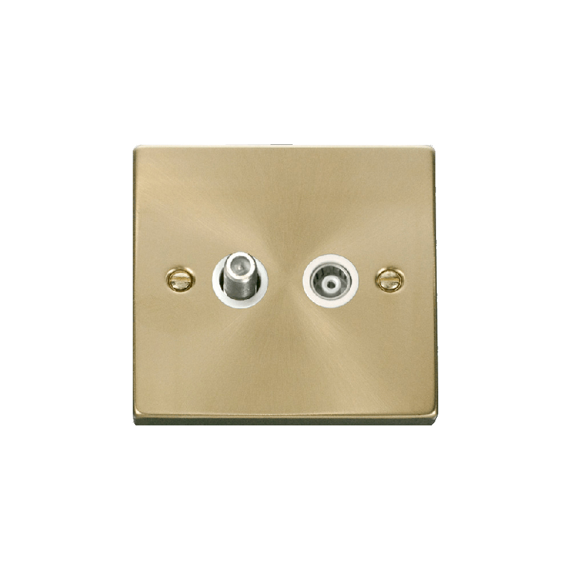 Click Deco 1 Gang Isolated Satellite & Isolated Coaxial Socket Outlet Satin Brass Insert White