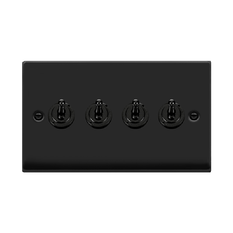 Click Deco 4 Gang 2 Way 10AX Toggle Switch Matt Black