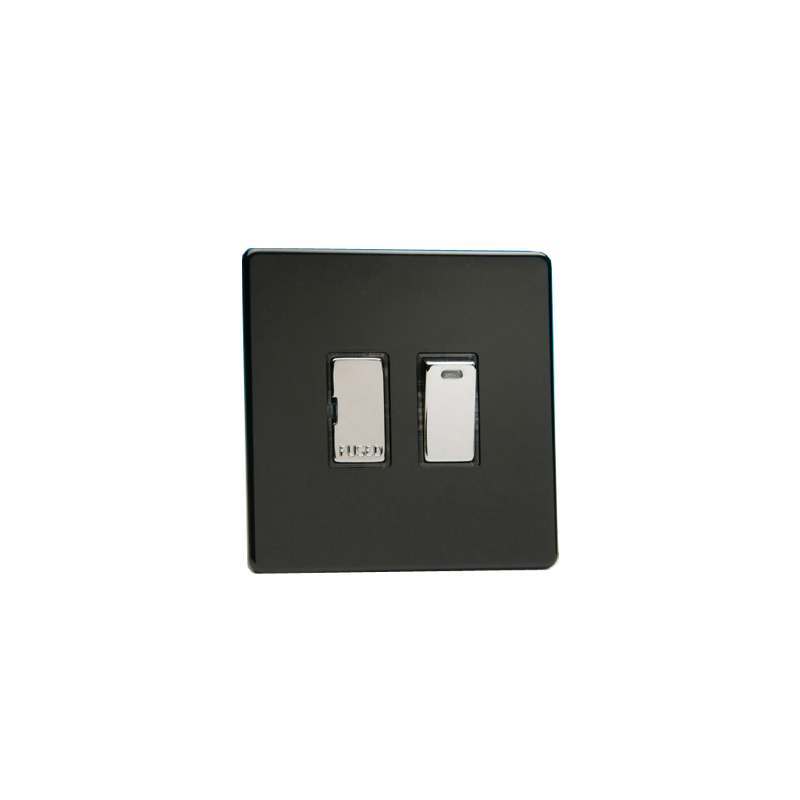 Varilight Screw Less Flat Plate Switched Fuse Spur + Neon Light Premium Black