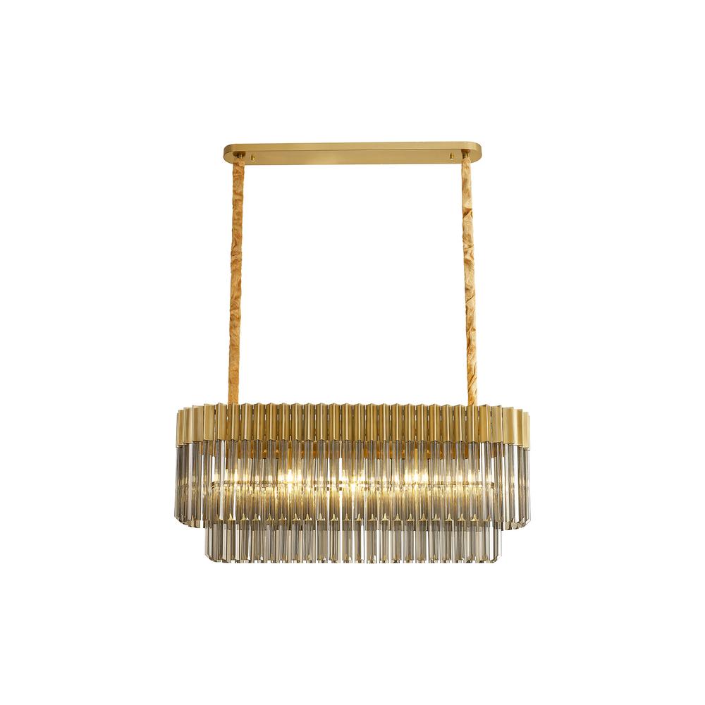 Luxuria Osiris 100x32cm Linear Pendant Rectangle 5 Light E14 Brass / Smoke Sculpted Glass