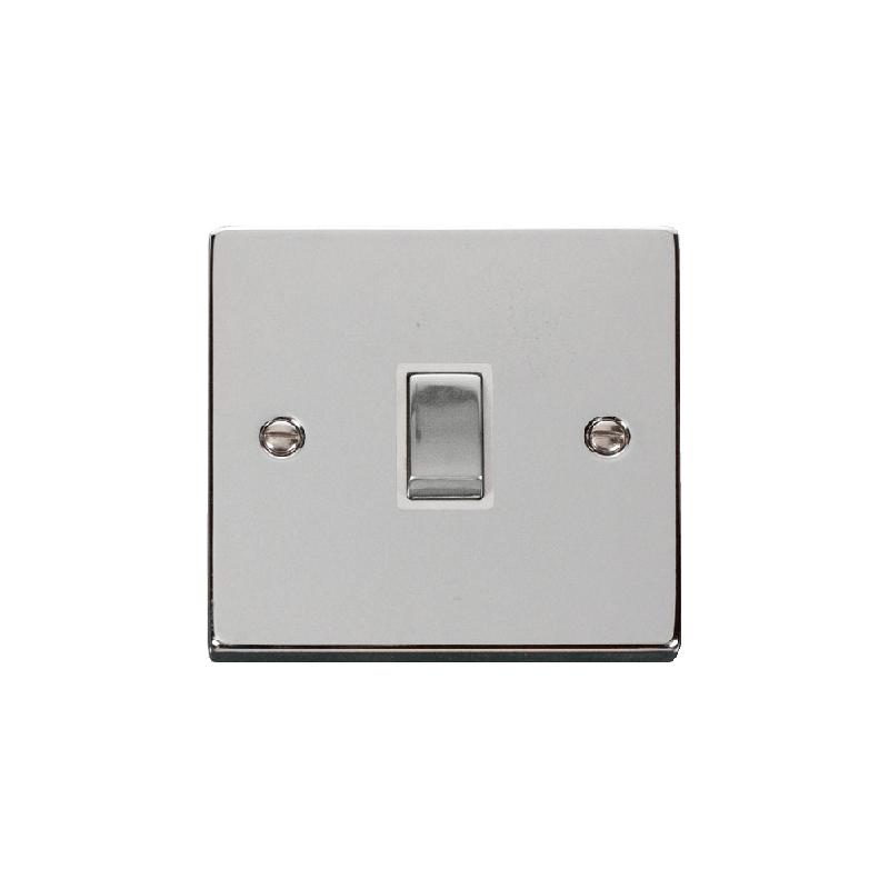 Click Deco 20A 1 Gang Double Pole 'Ingot' Switch Polished Chrome Insert White