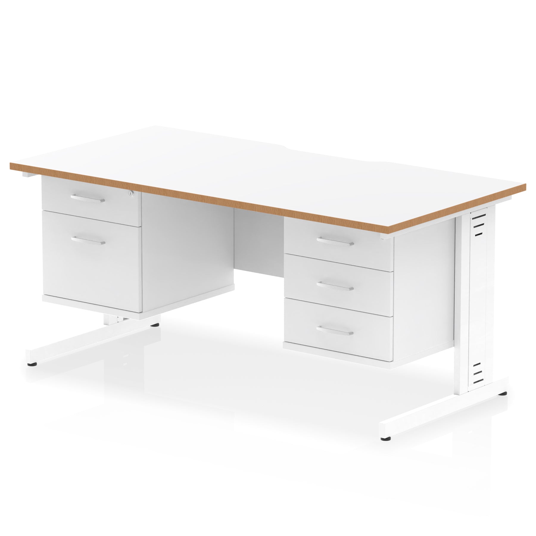 Suppliers Of Impulse Scalloped Edge Cable Managed Straight Desk With Two Fixed Pedestal - 1600mm - Multiple Colour Options UK