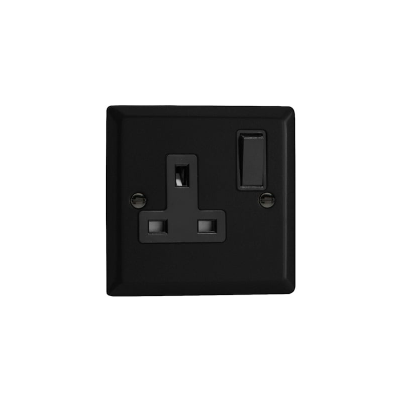 Varilight Urban 1G 13A DP Switched Socket Matt Black (Standard Plate)