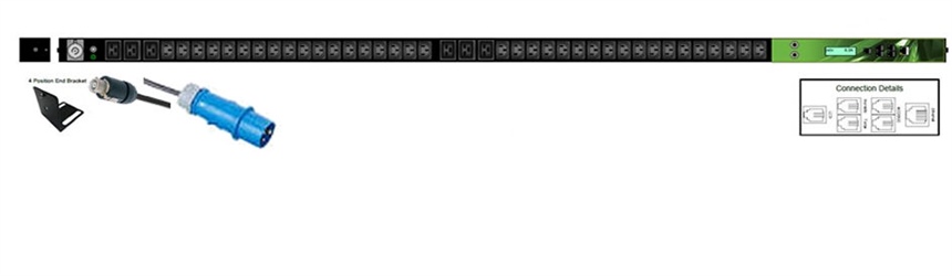 IPL-005-IP1-0G-3C - iPower - Zero U 42x Outlet: 36xC13 and 6xC19 32A Neutric - 32 Amp IND 309, Vertical PDU Bar level Monitoring / Thermal Trip