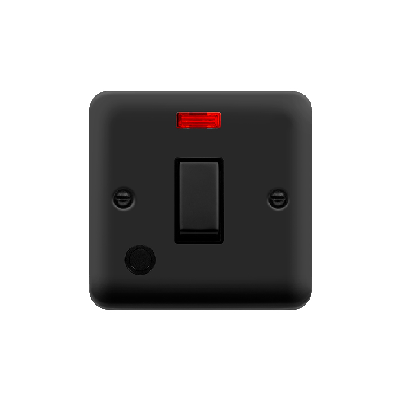 Click Deco Plus 1 Gang DP Switch Matt Black Black Inserts Neon Light + Flex Outlet