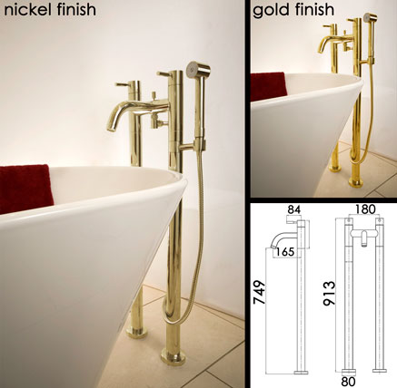 Nickel Floor Standing  Bath Filler with Shower Head  (48J)