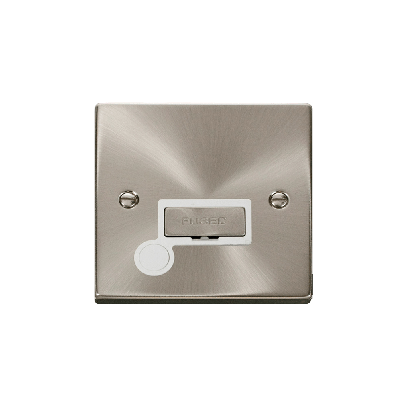 Click Deco 13A Fused 'Ingot' Connection Unit With Flex Outlet Satin Chrome Insert White