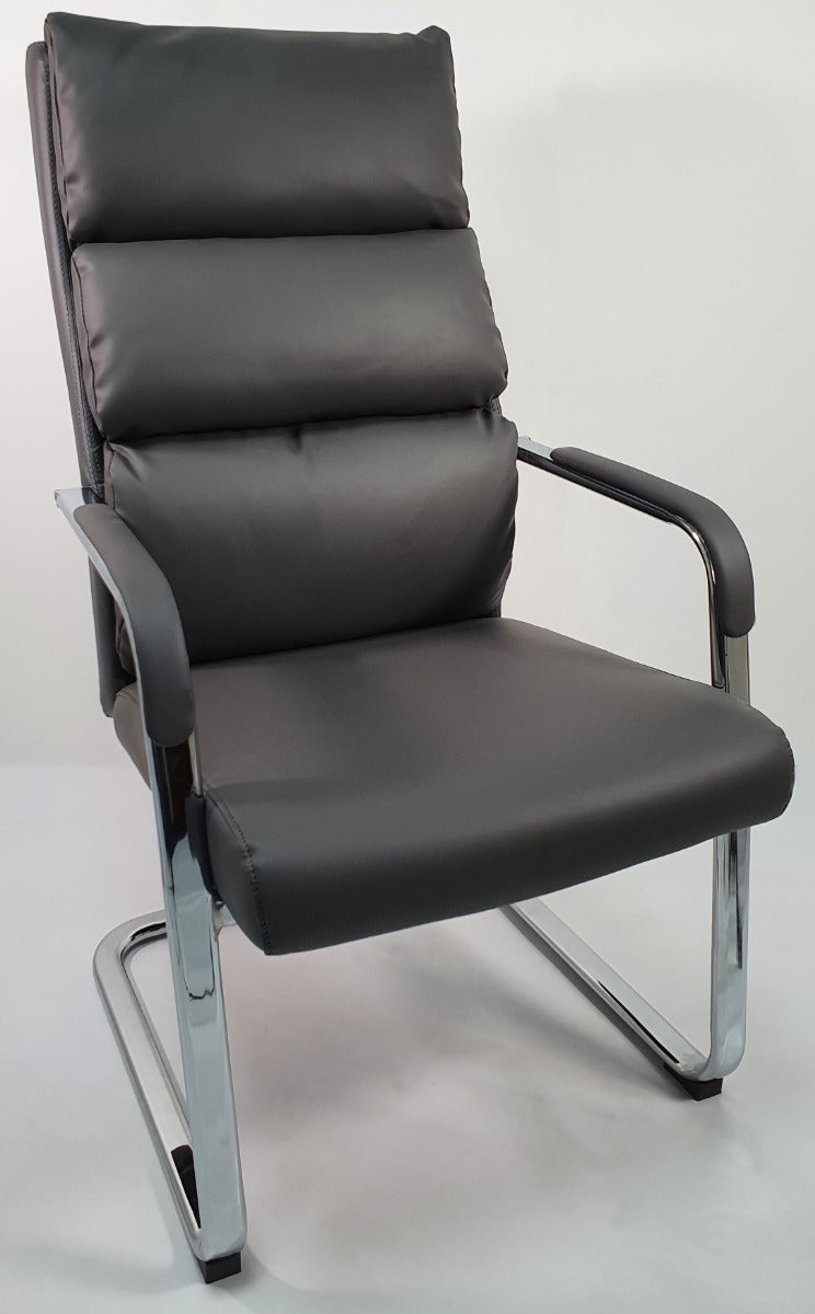 High Back Soft Pad Grey Leather Visitor Chair - HB-210C UK