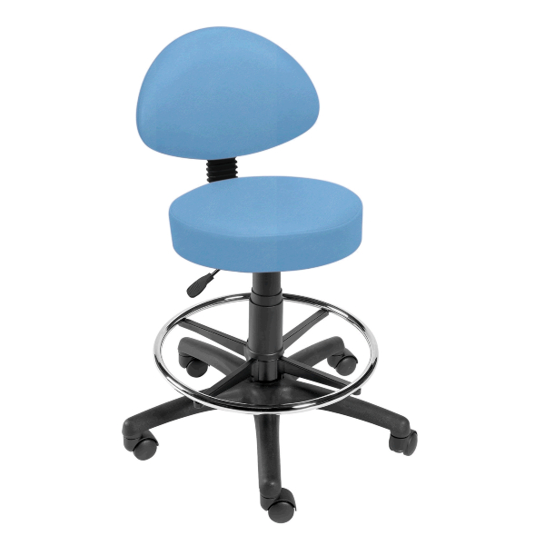 Gas Lift Examination Stool with Back Rest and Foot Ring - Cool Blue