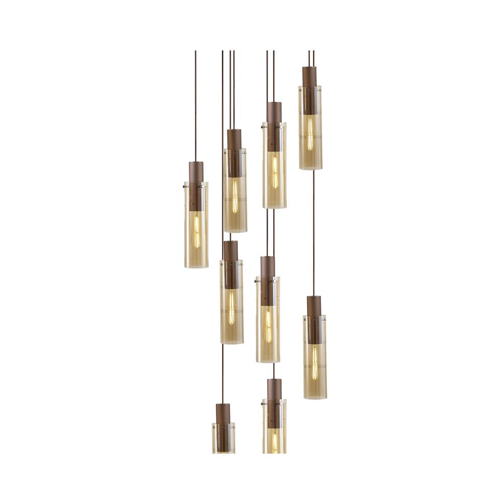 Luxuria Luminara 65cm Round Pendant 9 Light Adjustable E27 Mocha / Amber Glass