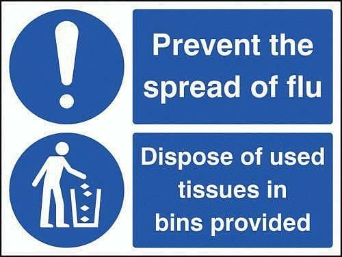 Prevent the spread of flu  -  Dispose of used tissues in bins provided