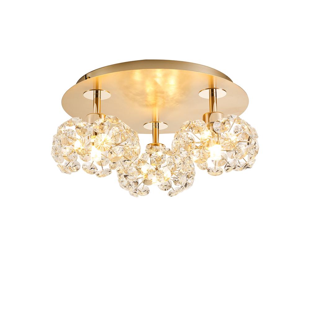 Luxuria Paramount Round 3 Light G9 35cm Flush Light With French Gold And Crystal Shade