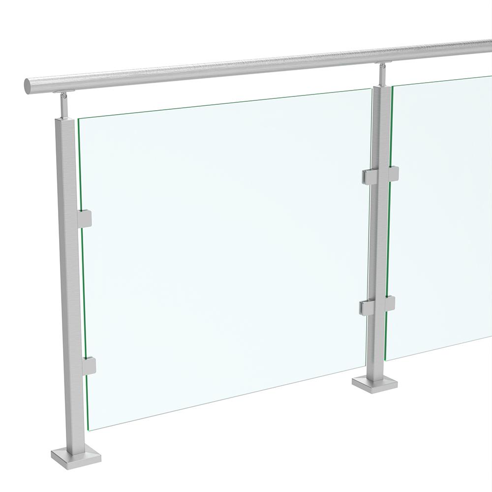 Timeless Bolt down 40mm sq.Post&HandrailIncludes 10mm Glass - 316 Satin Polish