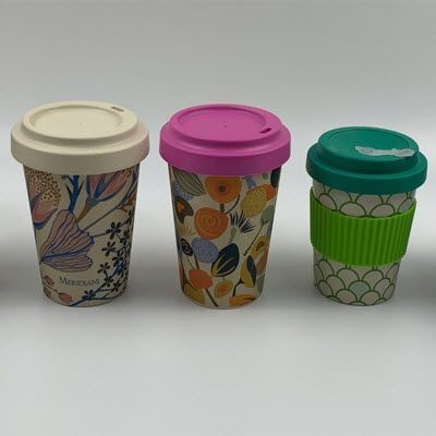 DUNHAM PROMOTIONAL BAMBOO FIBRE REUSABLE COFFEE CUP.