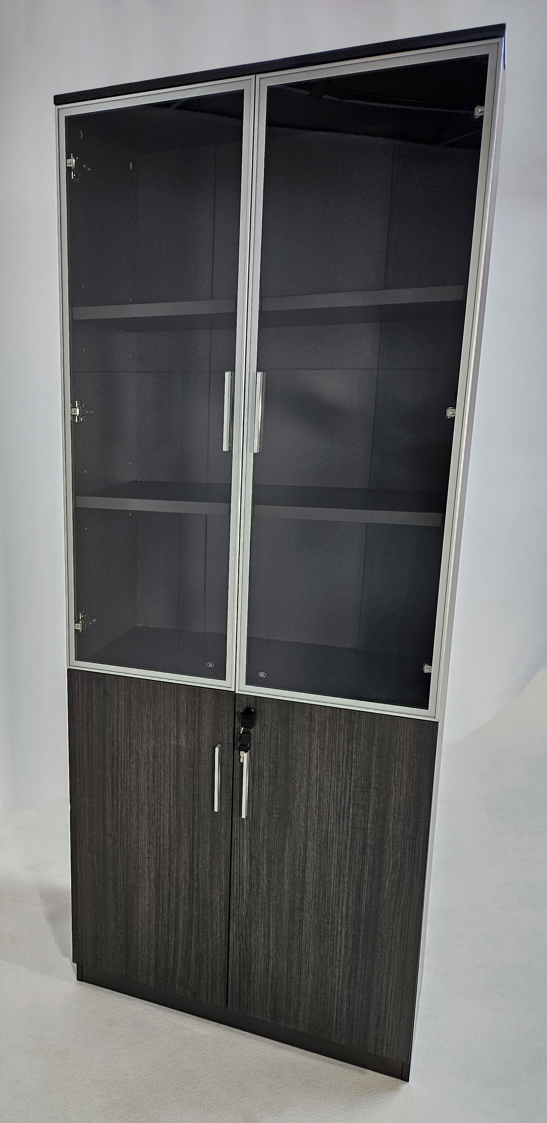 Modern Grey Oak Two Door Bookcase with Glass Doors - 800mm - DG25-S0408 UK