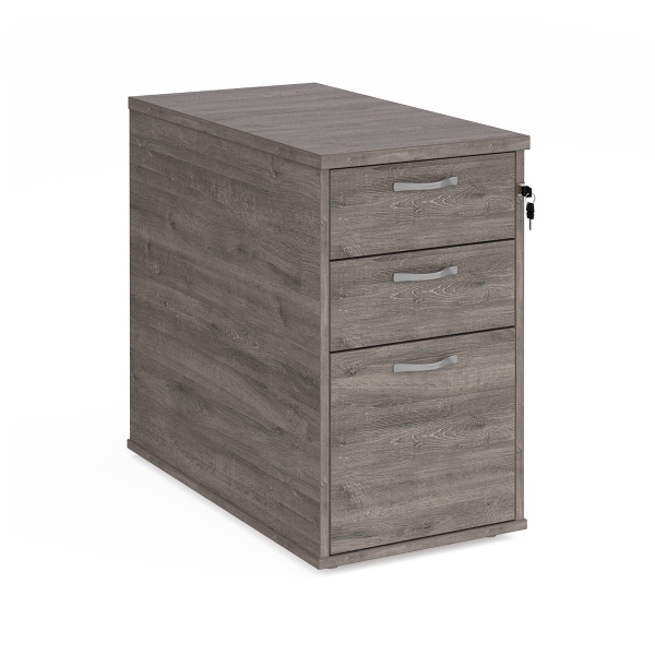 Desk High Pedestal with Silver Handles 800mm Deep - Grey Oak