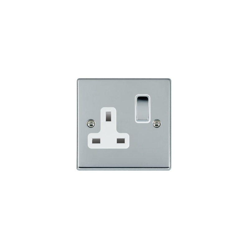 Hamilton Hartland 1 Gang 13A Switched Socket Bright Chrome/White Insert