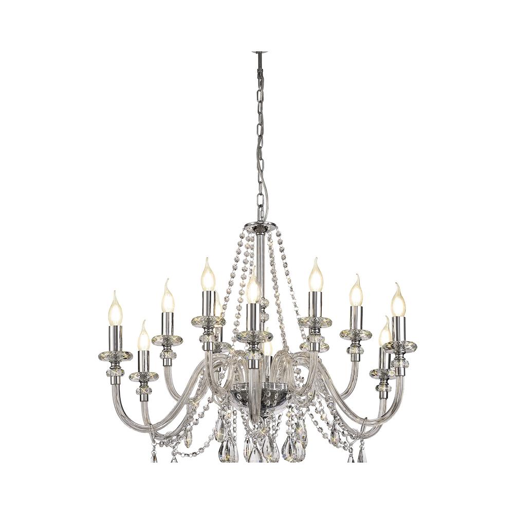 Luxuria Aldrich 81cm Chandelier Pendant 12 Light E14 Polished Chrome/Clear Glass/Crystal