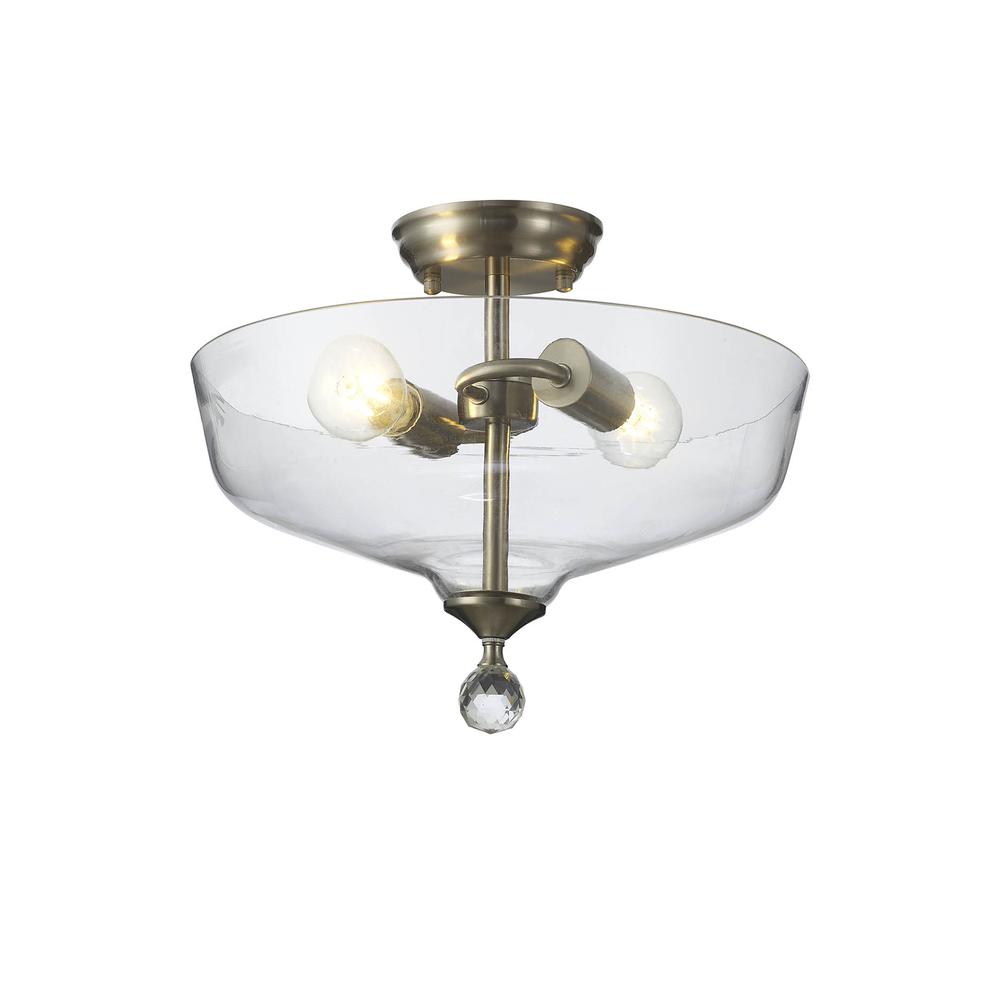 Luxuria Sirius Flush Ceiling Light 2xE27 With Flat Round 38cm Glass Shade Satin Nickel/Clear