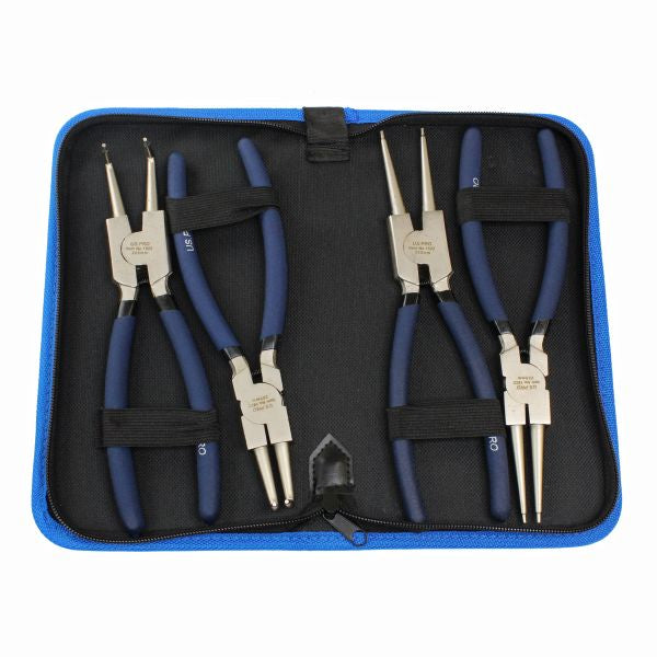 US PRO 1822 4pc 9" Ni-Fe Finish Circlip Pliers Set In Zip Case