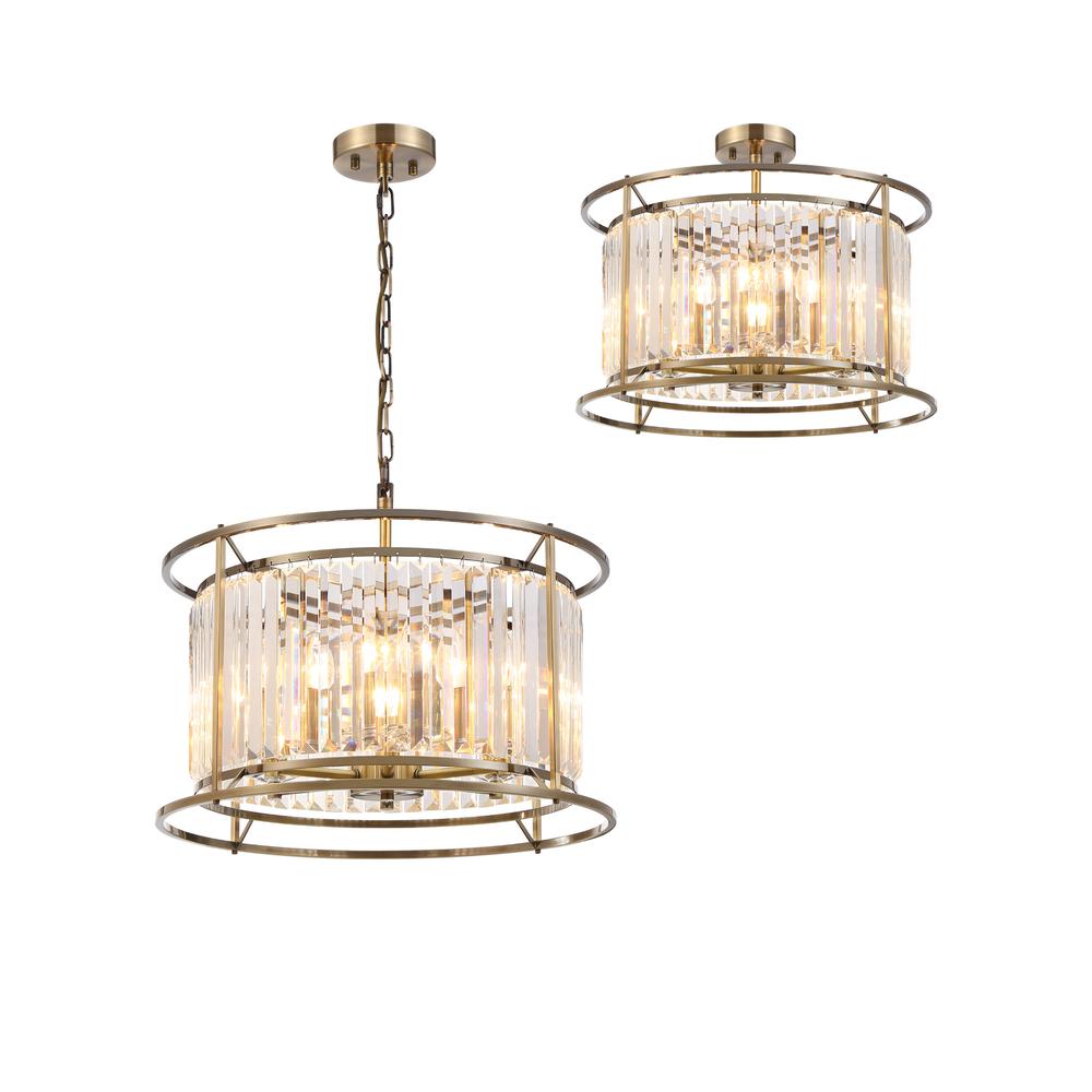 Luxuria Pantheon 50cm Pendant / Semi Ceiling Convertible 6xE14 Antique Brass / Clear