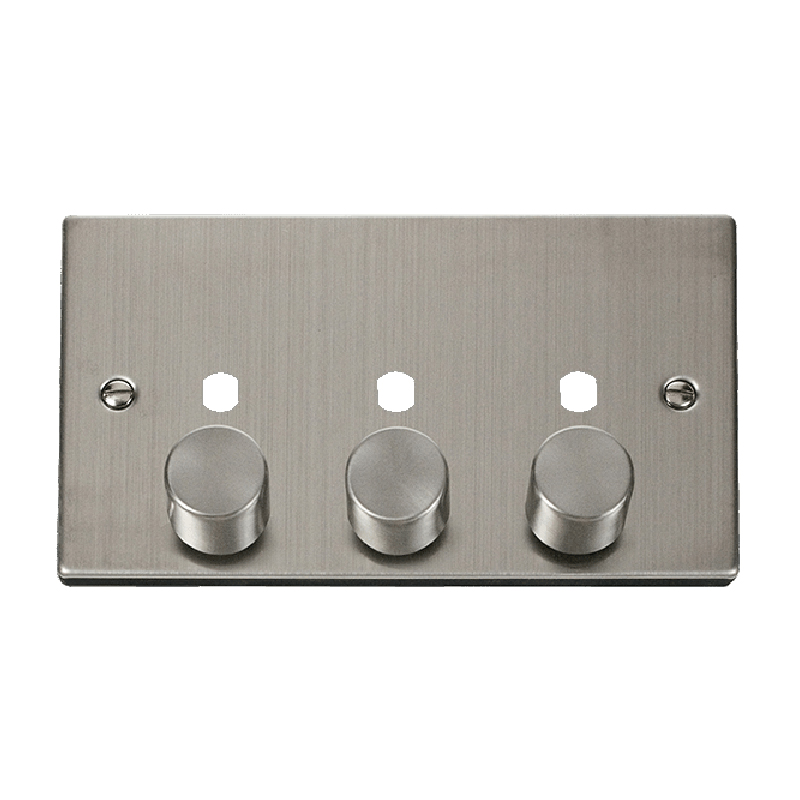 Click Deco 3 Gang Unfurnished Dimmer Plate and Knob (1200W Max) Stainless Steel