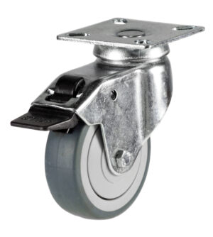 Institutional Apparatus Top Plate Brake Castor Grey Rubber Wheel