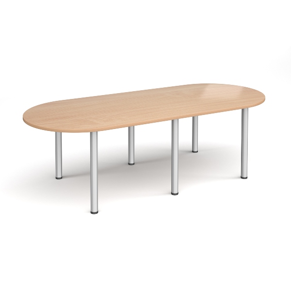 Radial End Meeting Table with Silver Legs 6 People - Beech