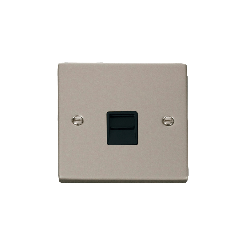 Click Deco Single Telephone Socket Outlet Secondary Pearl Nickel Insert Black