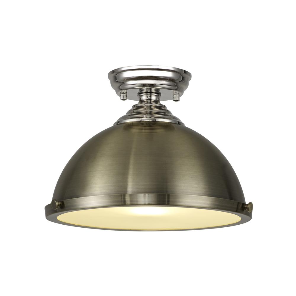 Luxuria Sirius Flush Ceiling Light E27 With Round 31cm Metal Shade Polished Nickel/Antique Brass/Frosted White