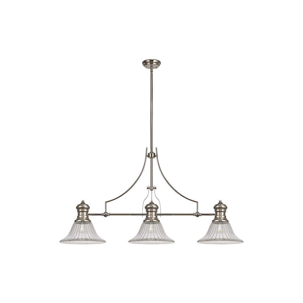 Luxuria Serena 3 Light Linear Pendant E27 With 30cm Bell Glass Shade Polished Nickel Clear