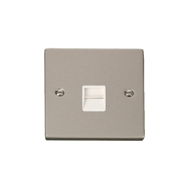 Click Deco Single Telephone Socket Outlet Secondary Pearl Nickel Insert White