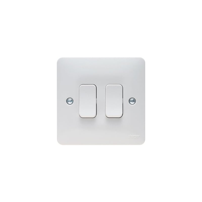 Hager Sollysta 10AX 2 Gang 2 Way Wall Switch White