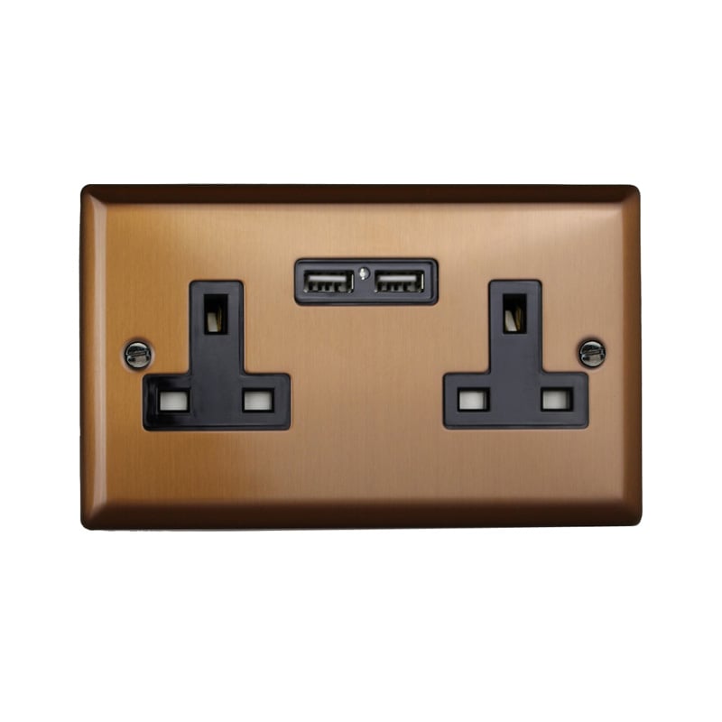 Varilight Urban 2G 13A Unswitched Socket with USB Charging Ports Brushed Bronze (Standard Plate)