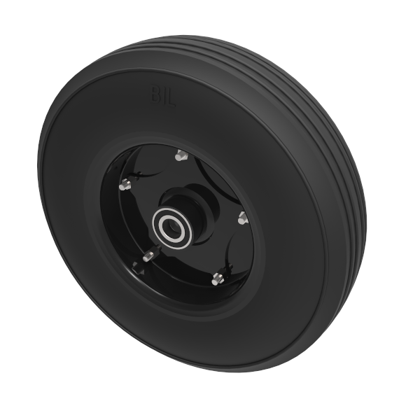 Black Rubber Pressed Steel 350mm Roller Bearing Wheel 300kg Load