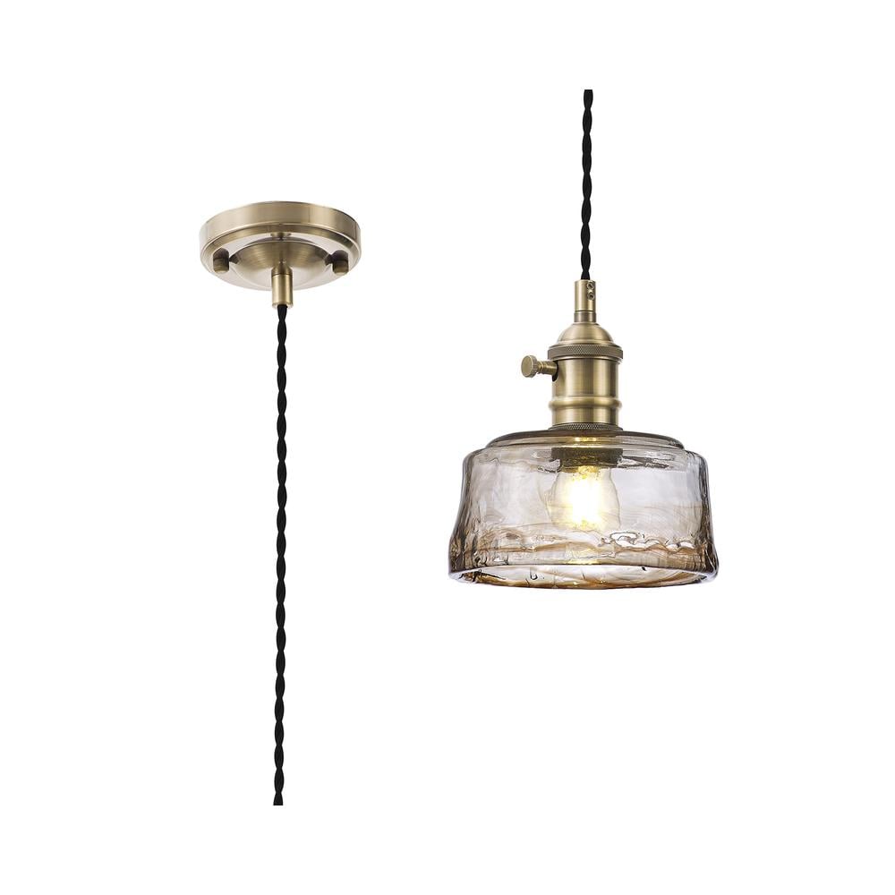 Luxuria Alaskan 17cm Switched Pendant 1.5m E27 Antique Brass / Black Twisted Cable / Brown Bowl Glass