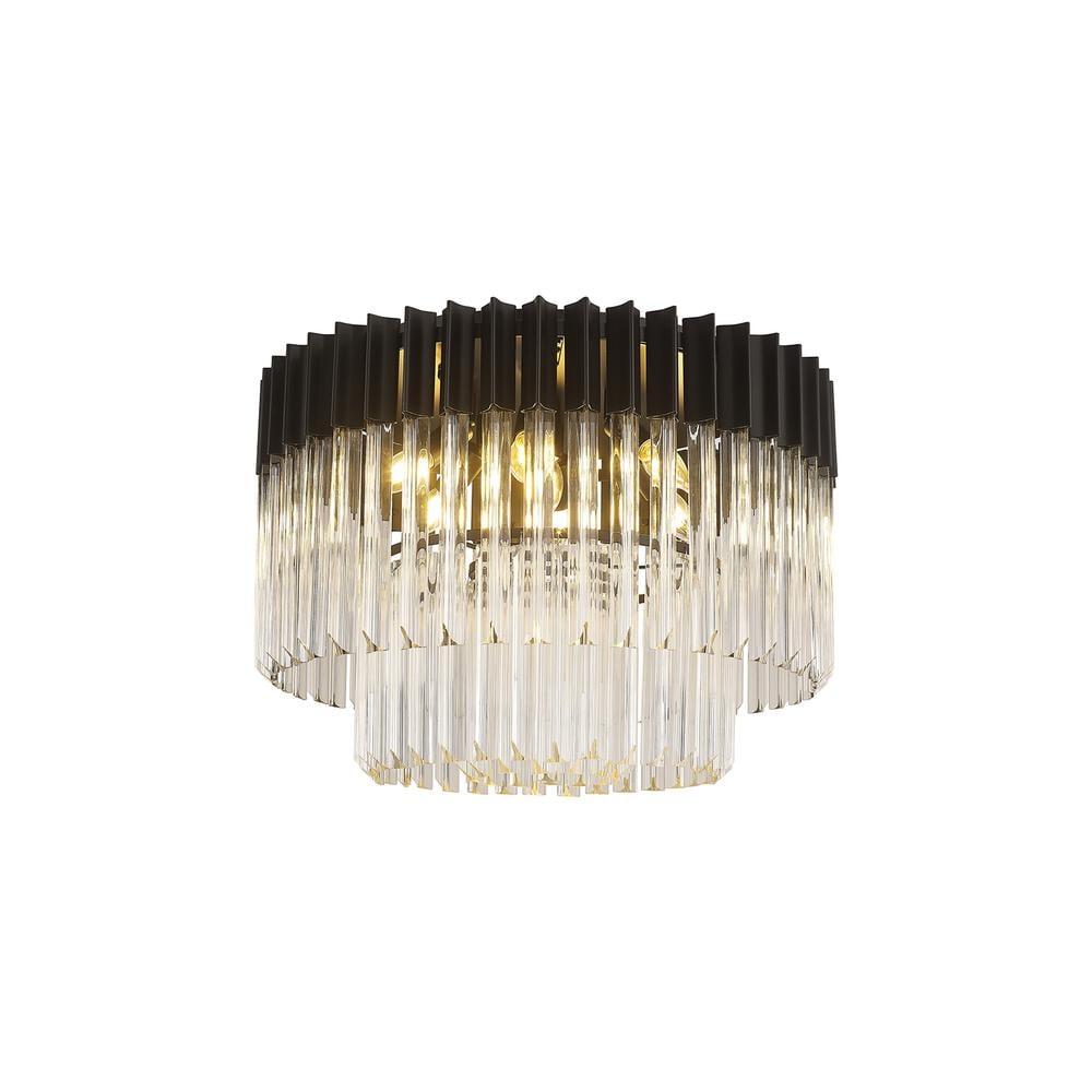 Luxuria Osiris 60cm Ceiling Round 7 Light E14 Matt Black / Clear Sculpted Glass